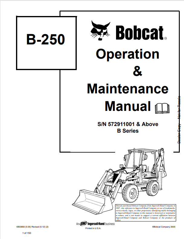 BOBCAT B-250 LOADER BACKHOE OPERATION AND MAINTENANCE MANUAL 6903856 PDF