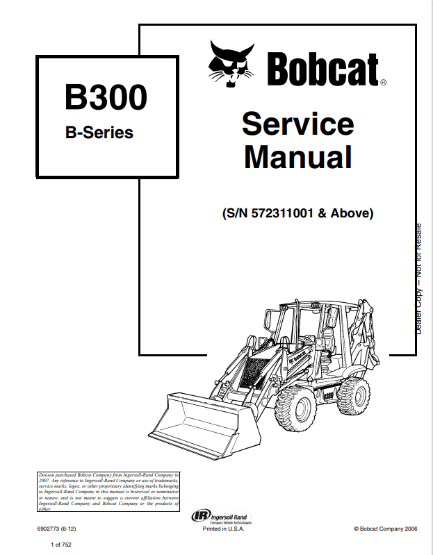BOBCAT B300 B SERIES BACKHOE LOADER SERVICE MANUAL 6902773 PDF