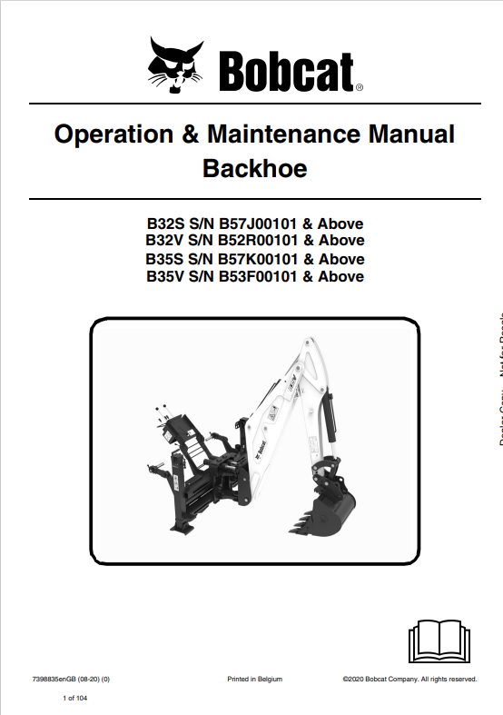 BOBCAT B32S, B32V, B35S, B35V BACKHOE OPERATION AND MAINTENANCE MANUAL 7398835 PDF
