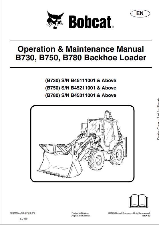 BOBCAT B730, B750, B780 BACKHOE LOADER OPERATION AND MAINTENANCE MANUAL 7286755 PDF