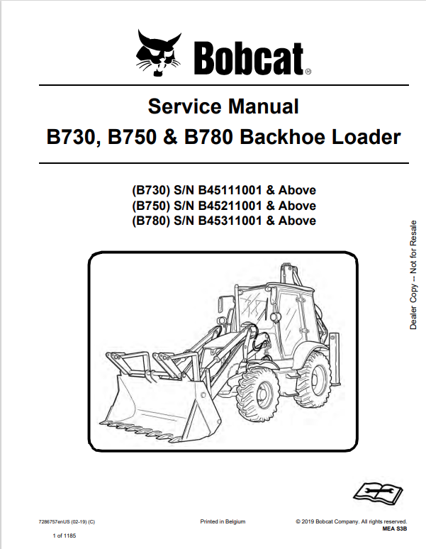 BOBCAT B730, B750, B780 BACKHOE LOADER SERVICE MANUAL 7286757 PDF