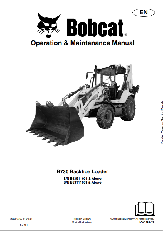 BOBCAT B730 BACKHOE LOADER OPERATION AND MAINTENANCE MANUAL 7402294 PDF
