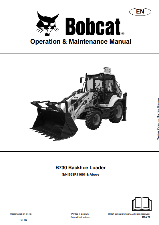 BOBCAT B730 BACKHOE LOADER OPERATION AND MAINTENANCE MANUAL 7402301 PDF
