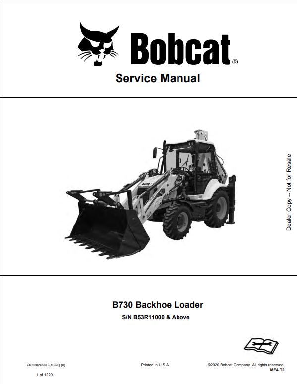 BOBCAT B730 BACKHOE LOADER SERVICE MANUAL 7402302 PDF