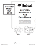 BOBCAT BGT, BG3H GENERATOR OPERATION, MAINTENANCE AND PARTS MANUAL 6902807 PDF
