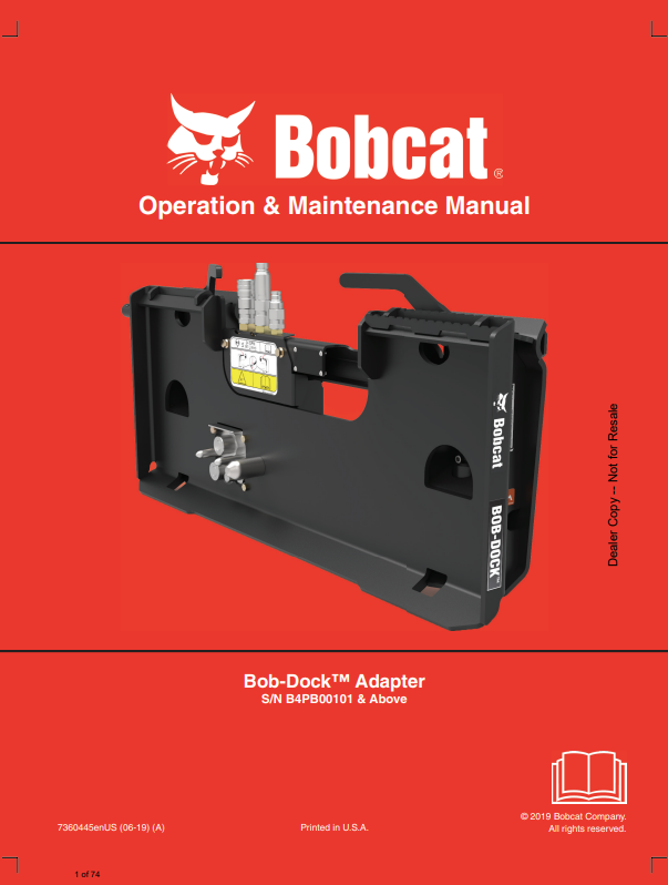 BOBCAT BOB-DOCK ADAPTER OPERATION AND MAINTENANCE MANUAL 7360445 PDF