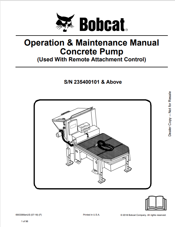 BOBCAT CONCRETE PUMP OPERATION AND MAINTENANCE MANUAL 6903366 PDF

