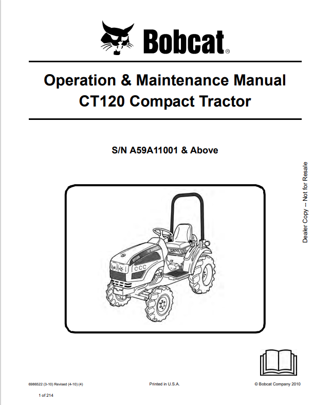 BOBCAT CT120 COMPACT TRACTOR OPERATION AND MAINTENANCE MANUAL 6986522 PDF