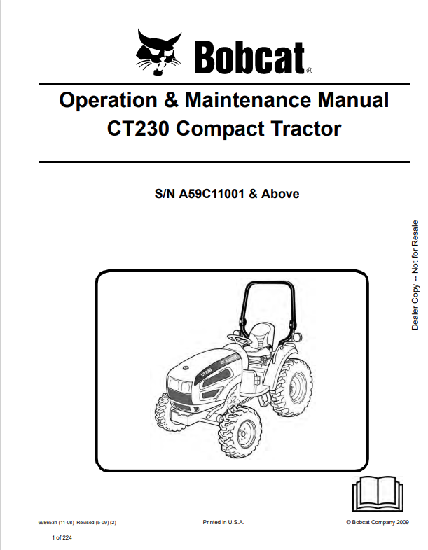 BOBCAT CT230 COMPACT TRACTOR OPERATION AND MAINTENANCE MANUAL 6986531 PDF