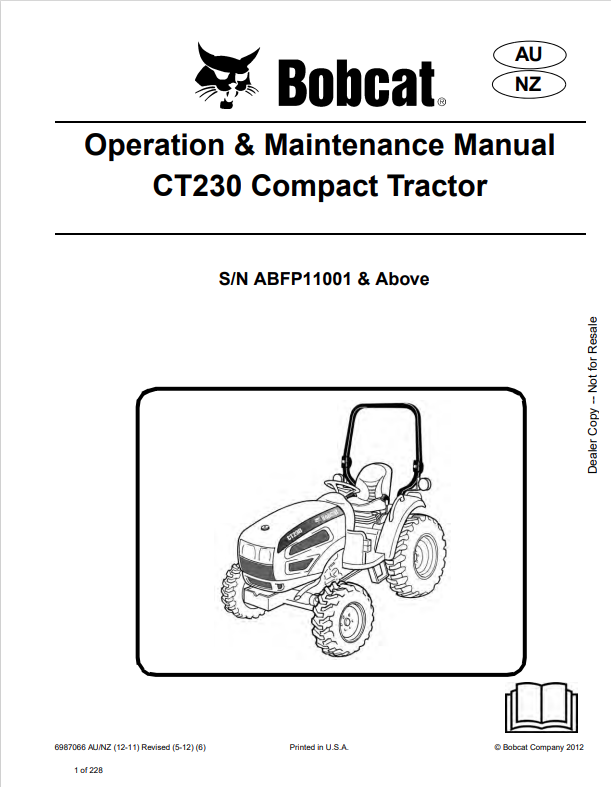 BOBCAT CT230 COMPACT TRACTOR OPERATION AND MAINTENANCE MANUAL 6987066 PDF