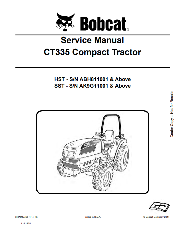 BOBCAT CT335 COMPACT TRACTOR SERVICE MANUAL 6987078 PDF