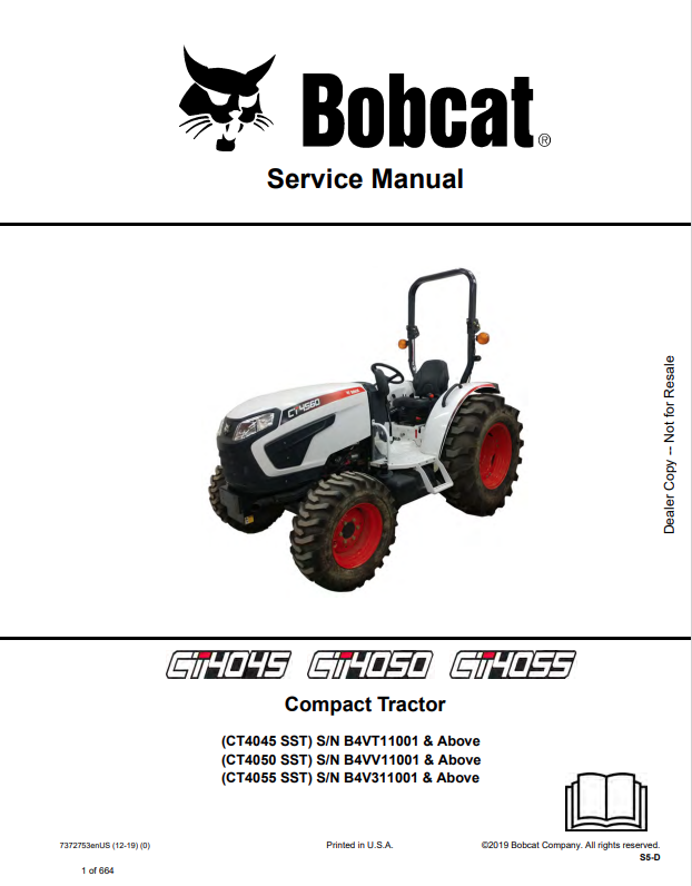 BOBCAT CT4045, CT4050, CT4055, COMPACT TRACTOR SERVICE MANUAL 7372753 PDF