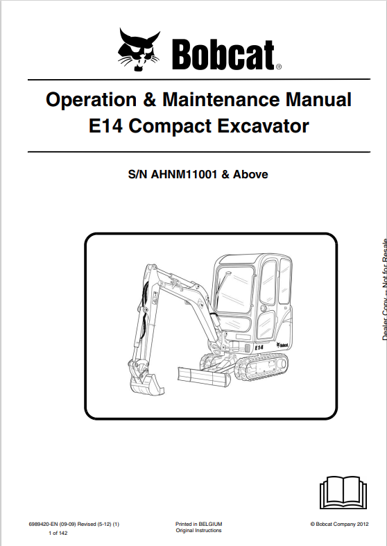 BOBCAT E14 COMPACT EXCAVATOR OPERATION AND MAINTENANCE MANUAL 6989420 PDF