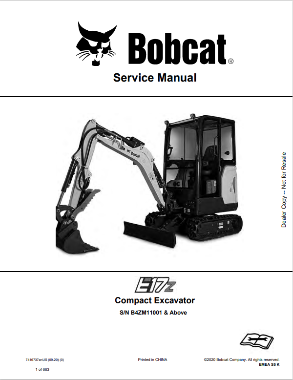 BOBCAT E17z COMPACT EXCAVATOR SERVICE MANUAL 7416737 PDF