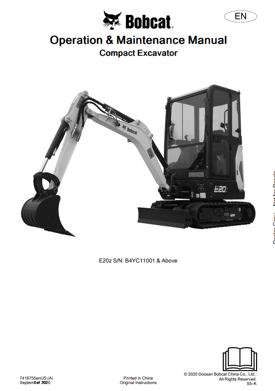 BOBCAT E20z COMPACT EXCAVATOR OPERATION AND MAINTENANCE MANUAL 7416755 PDF