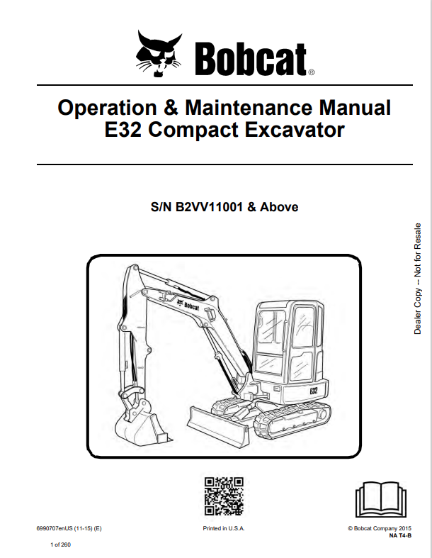 BOBCAT E32 COMPACT EXCAVATOR OPERATION AND MAINTENANCE MANUAL 6990707 PDF
