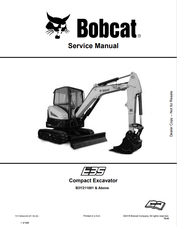 BOBCAT E35 COMPACT EXCAVATOR SERVICE MANUAL 7311302 PDF
