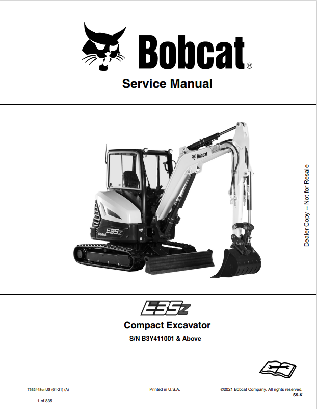 BOBCAT E35z COMPACT EXCAVATOR SERVICE MANUAL 7362448 PDF