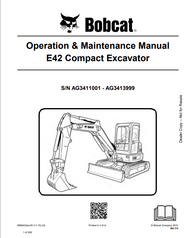 BOBCAT E42 COMPACT EXCAVATOR OPERATION AND MAINTENANCE MANUAL 6989432 PDF