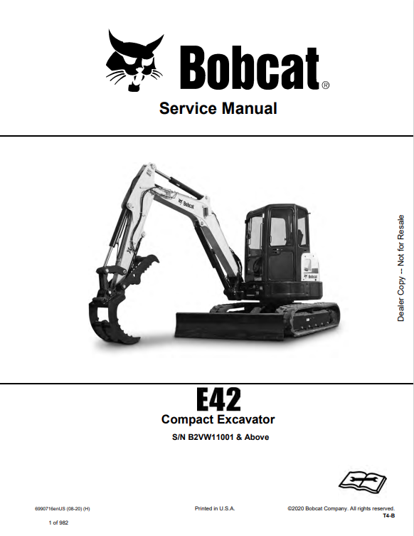 BOBCAT E42 COMPACT EXCAVATOR SERVICE MANUAL 6990716 PDF