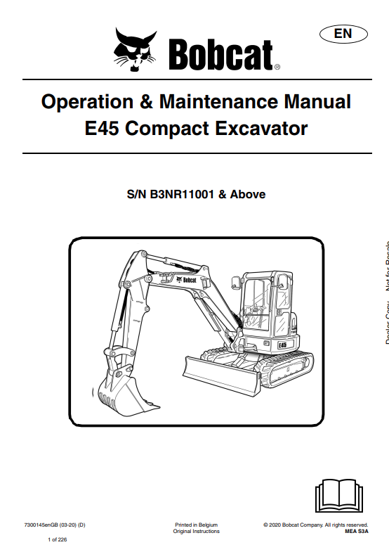 BOBCAT E45 COMPACT EXCAVATOR OPERATION AND MAINTENANCE MANUAL 7300145 PDF