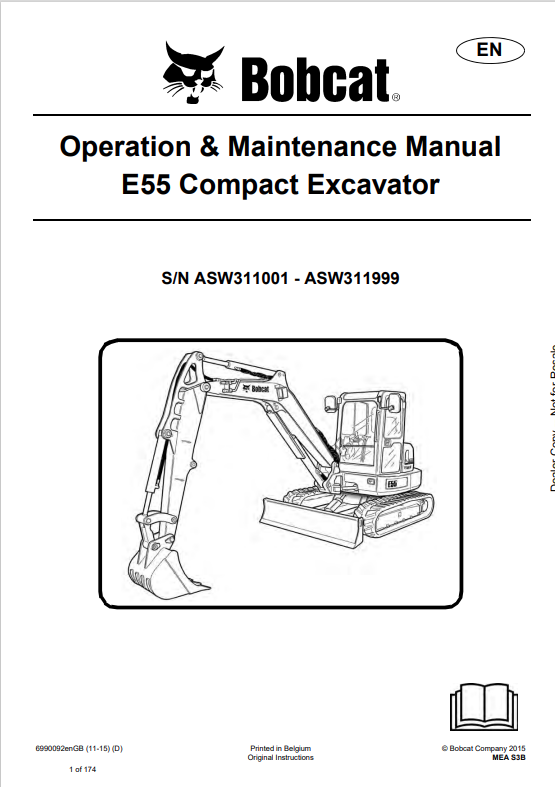 BOBCAT E55 COMPACT EXCAVATOR OPERATION AND MAINTENANCE MANUAL 6990092 PDF