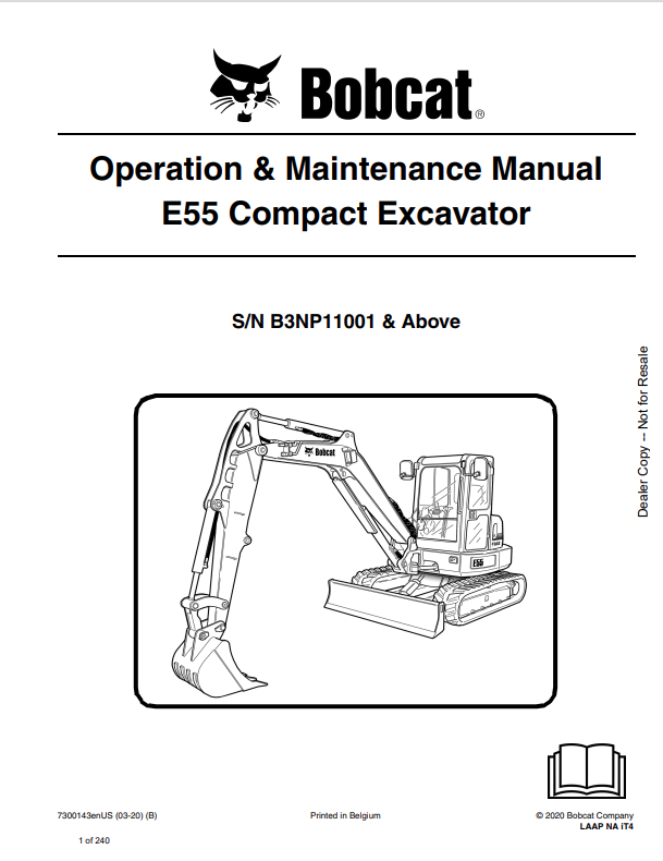 BOBCAT E55 COMPACT EXCAVATOR OPERATION AND MAINTENANCE MANUAL 7300143 PDF