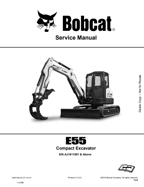 BOBCAT E55 COMPACT EXCAVATOR SERVICE MANUAL 6990728 PDF