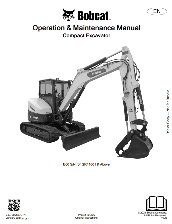 BOBCAT E60 COMPACT EXCAVATOR OPERATION AND MAINTENANCE MANUAL 7407586 PDF