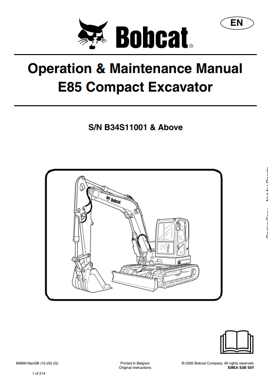BOBCAT E85 COMPACT EXCAVATOR OPERATION AND MAINTENANCE MANUAL 6990616 PDF