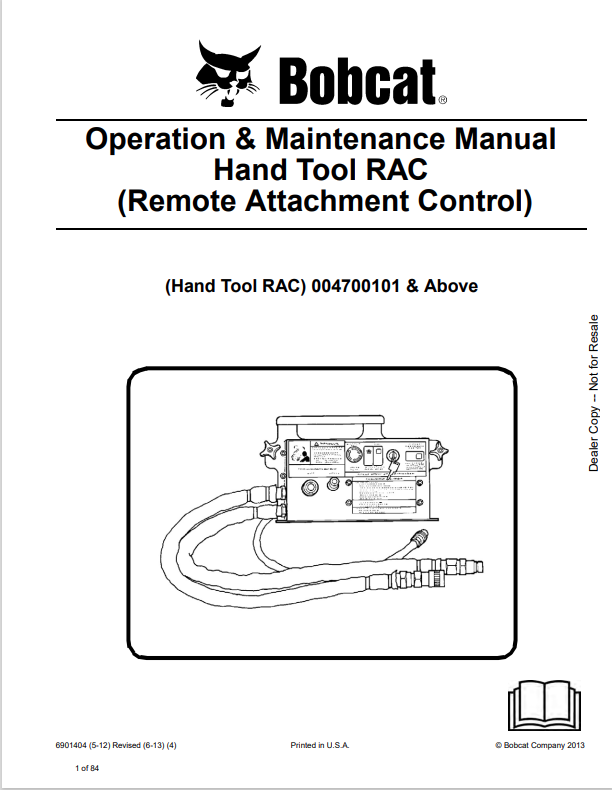 BOBCAT HAND TOOL RAC OPERATION AND MAINTENANCE MANUAL 6901404 PDF
