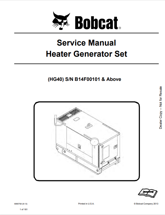 BOBCAT HG40 HEATER GENERATOR SET SERVICE MANUAL 6990758 PDF