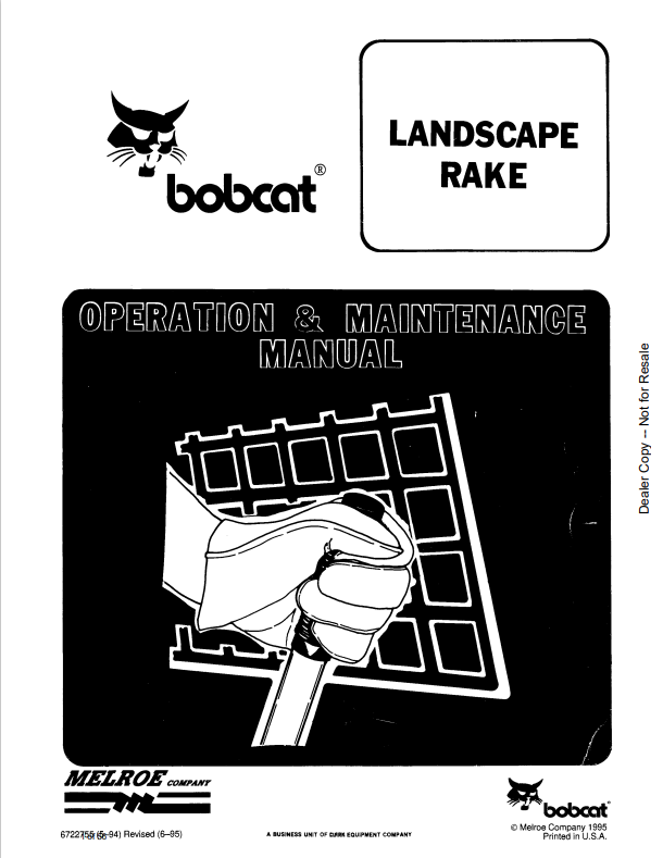BOBCAT LANDSCAPE RAKE OPERATION AND MAINTENANCE MANUAL 6722755 PDF