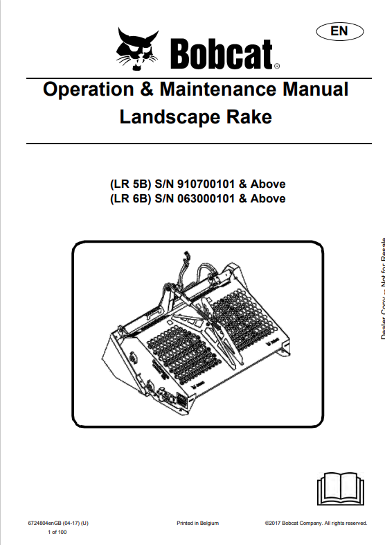 BOBCAT LR5B, LR6B LANDSCAPE RAKE OPERATION AND MAINTENANCE MANUAL 6724804 PDF