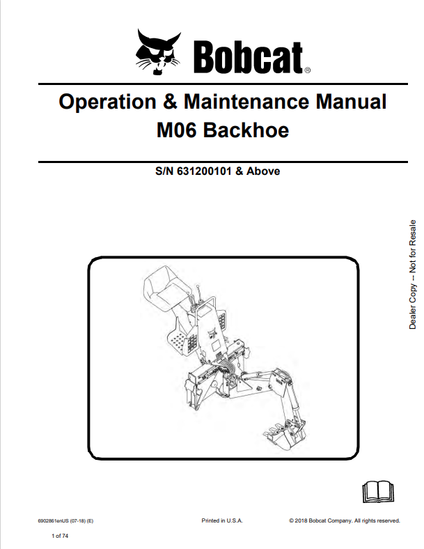BOBCAT M06 BACKHOE OPERATION AND MAINTENANCE MANUAL 6902861 PDF