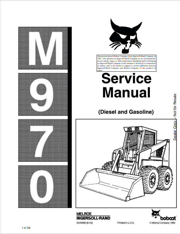 BOBCAT M970 LOADER SERVICE MANUAL 6545690 PDF
