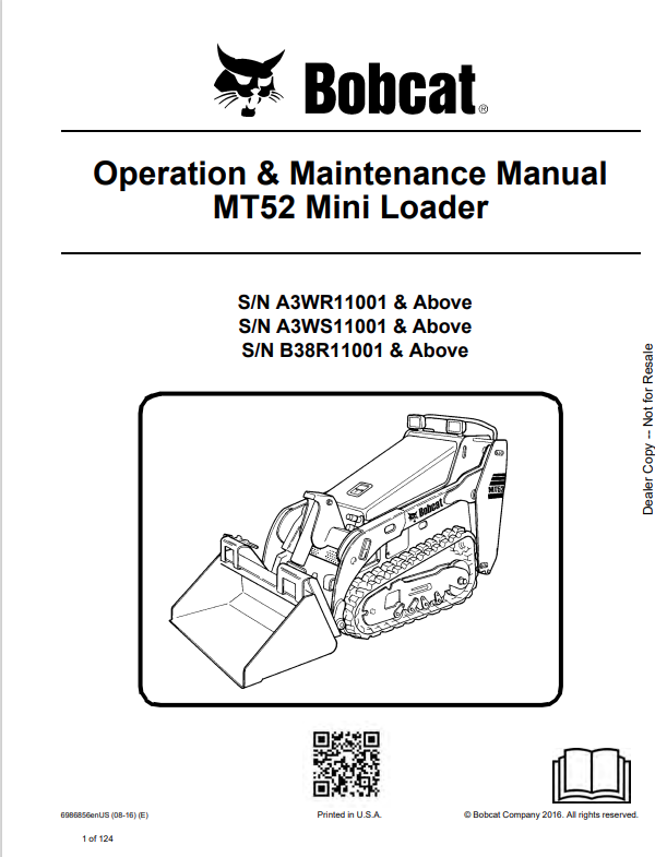 BOBCAT MT52 MINI LOADER OPERATION AND MAINTENANCE MANUAL 6986856 PDF