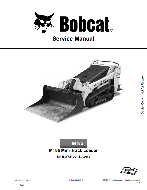 BOBCAT MT85 MINI TRACK LOADER SERVICE MANUAL 7274811 PDF