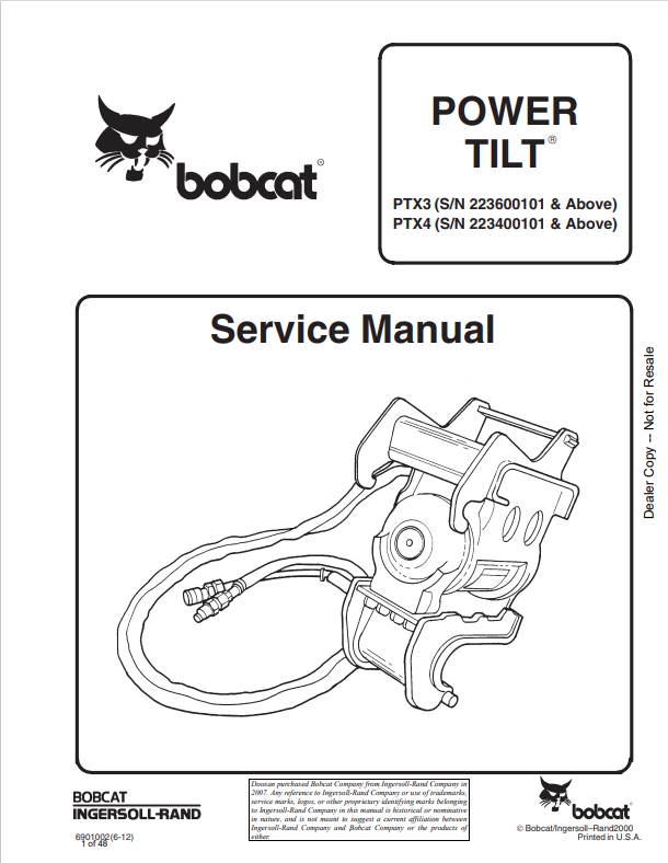 BOBCAT PTX3, PTX4 POWER TILT SERVICE MANUAL 6901002 PDF