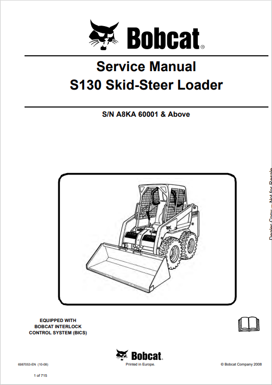 BOBCAT S130 SKID STEER LOADER SERVICE MANUAL 6987053 PDF