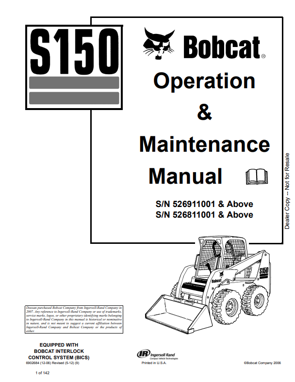 BOBCAT S150 OPERATION AND MAINTENANCE MANUAL 6902684 PDF