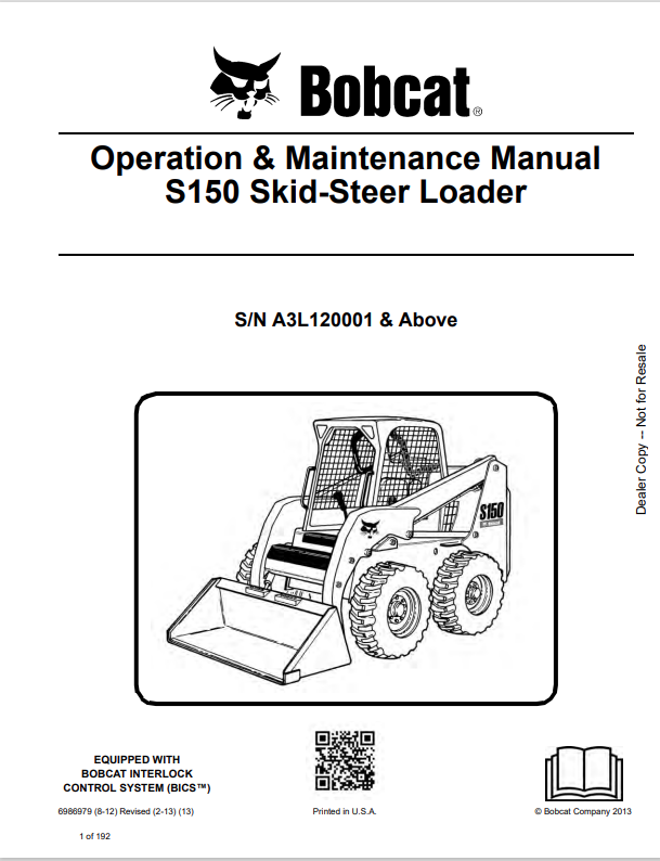 BOBCAT S150 SKID STEER LOADER OPERATION AND MAINTENANCE MANUAL 6986979 PDF