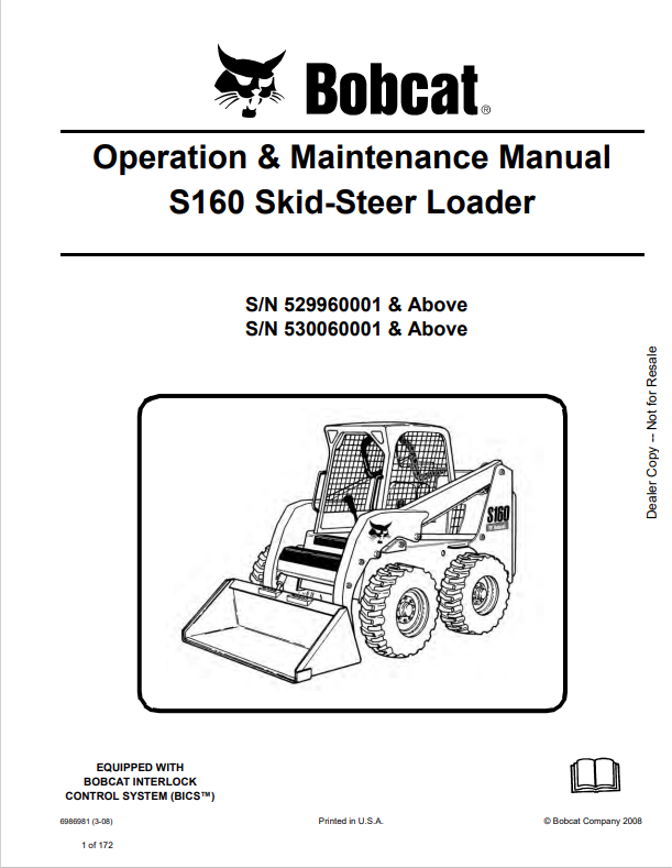 BOBCAT S160 SKID STEER LOADER OPERATION AND MAINTENANCE MANUAL 6986981 PDF