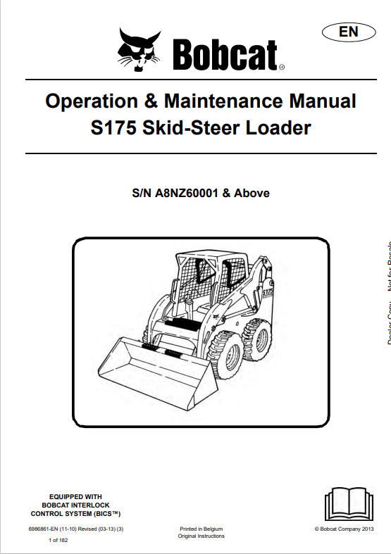BOBCAT S175 SKID STEER LOADER OPERATION AND MAINTENANCE MANUAL 6986861 PDF