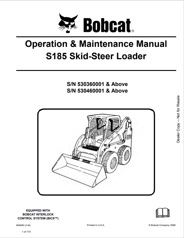 BOBCAT S185 SKID STEER LOADER OPERATION AND MAINTENANCE MANUAL 6986985 PDF