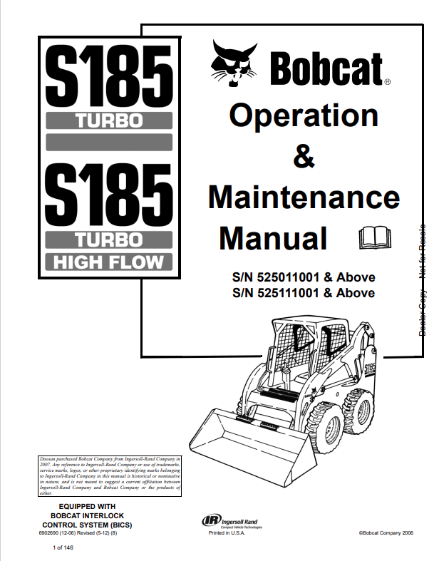 BOBCAT S185 TURBO, S185 TURBO HIGH FLOW OPERATION AND MAINTENANCE MANUAL 6902690 PDF