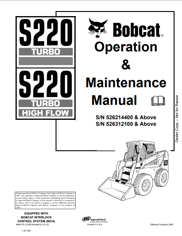 BOBCAT S220 TURBO, S220 TURBO HIGH FLOW OPERATION AND MAINTENANCE MANUAL 6904176 PDF