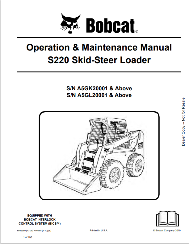 BOBCAT S250 SKID STEER LOADER OPERATION AND MAINTENANCE MANUAL 6986989 PDF
