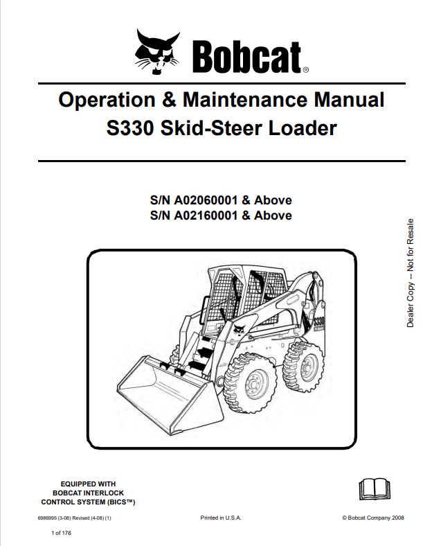BOBCAT S330 SKID STEER LOADER OPERATION AND MAINTENANCE MANUAL 6986995 PDF