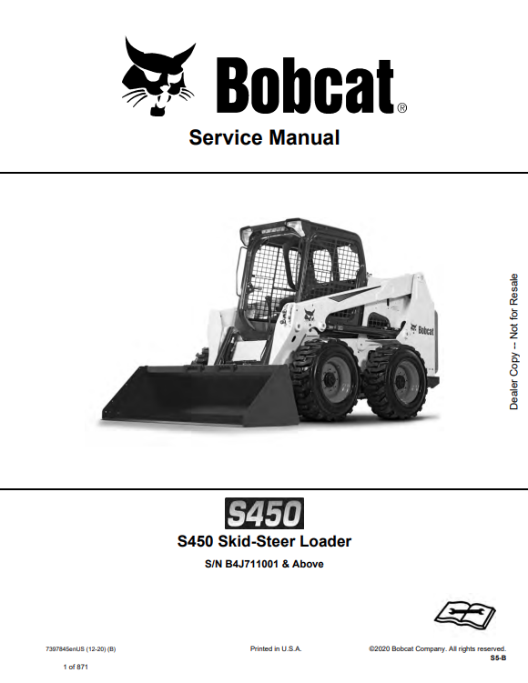 BOBCAT S450 SKID STEER LOADER SERVICE MANUAL 7397845 PDF